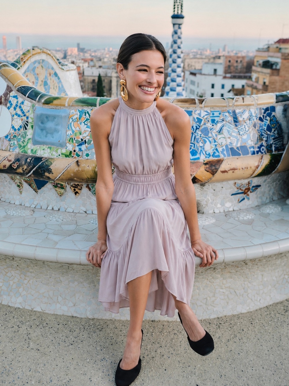 Aritzia Wilfred Effet Halter Midi Dress Blush Pink Tiered Flowy Size S - Picture 7 of 12